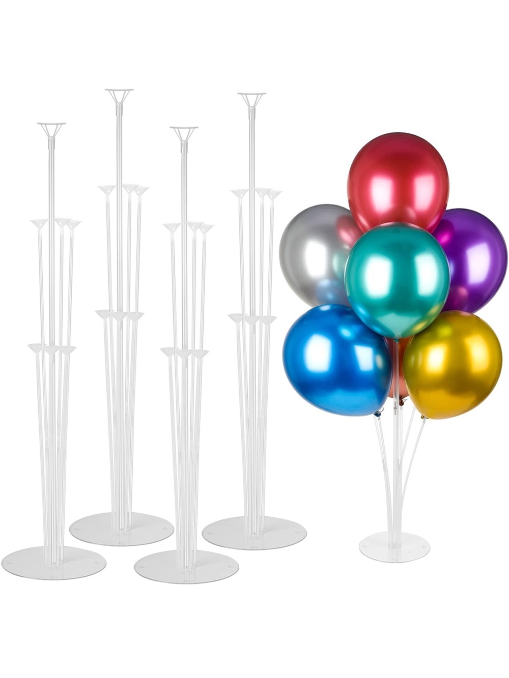 Clear Balloon Column Stand for Party Decorations - White (6 Pack)